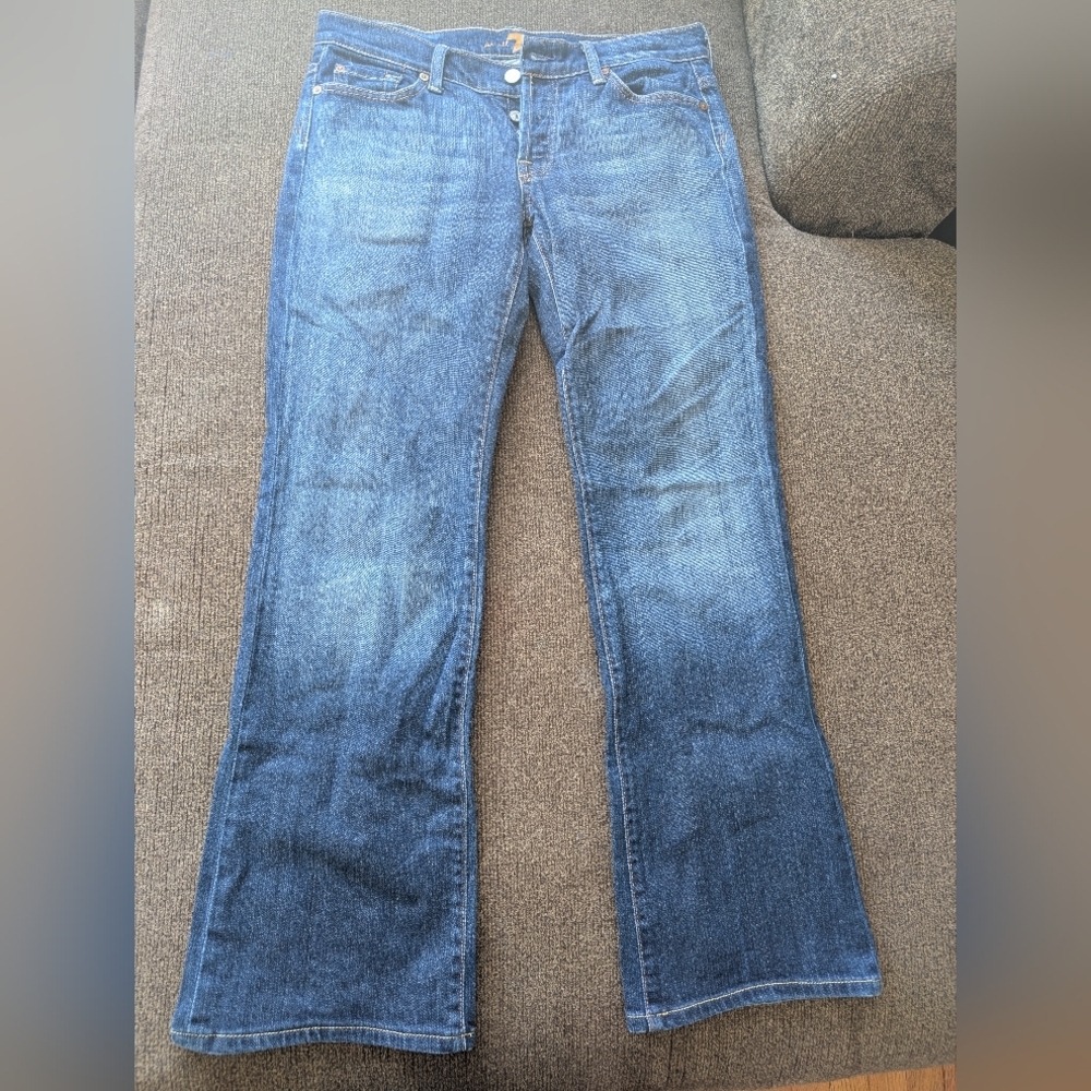 7 For All Mankind Women's Buttonfly Classic Bootcut Jeans, Size 30.  28" Inseam